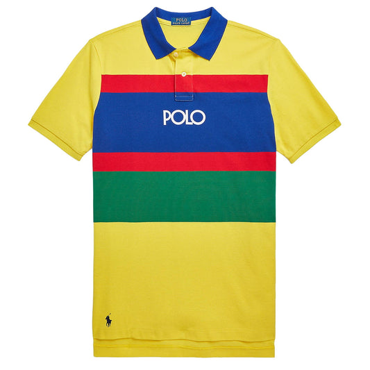 Polo Ralph Lauren Men's Classic Fit Yellow Striped Cotton Mesh Polo Shirt
