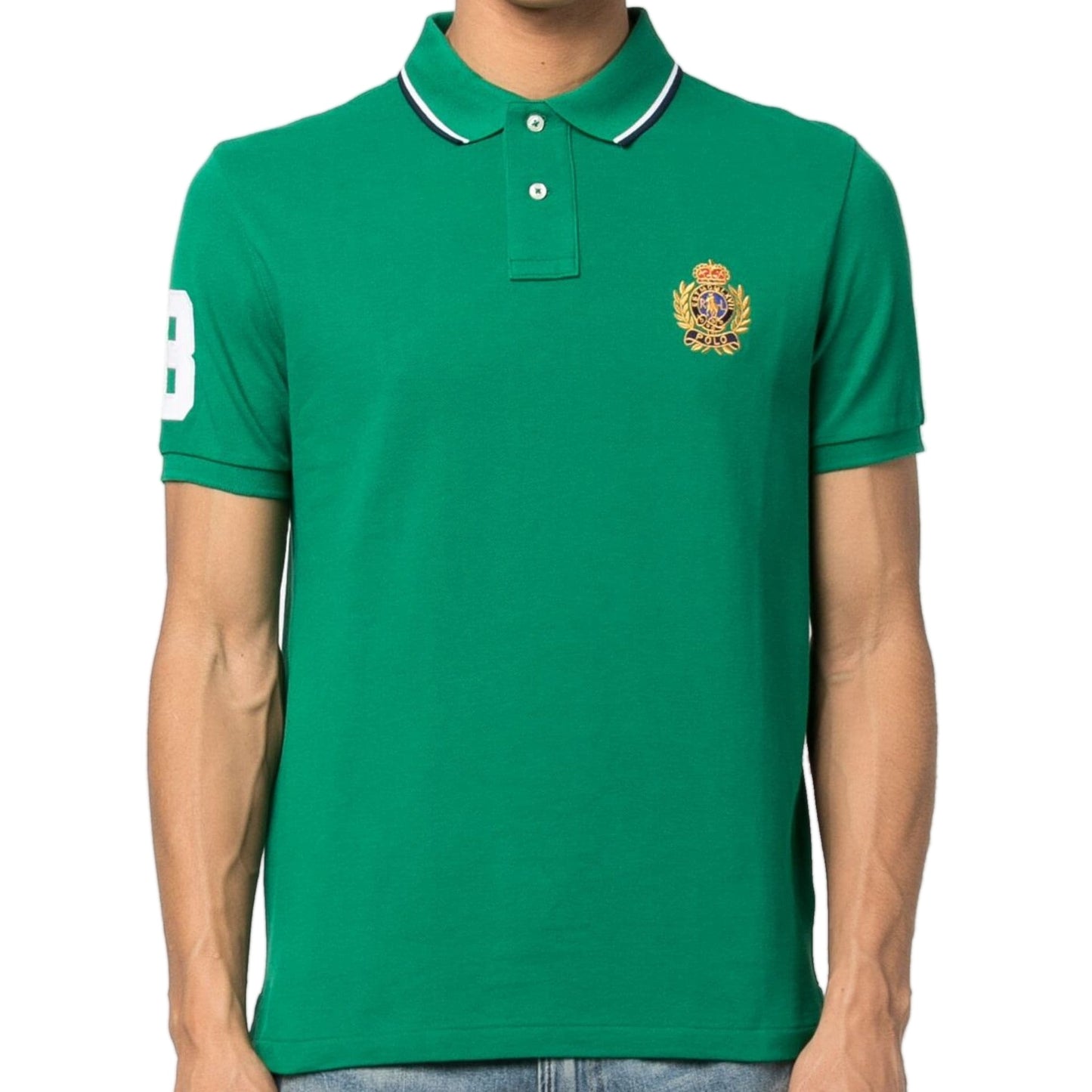 Polo Ralph Lauren Men's Classic Fit Green Large Crest Mesh Polo Shirt