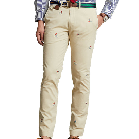 Polo Ralph Lauren Men's Cream Sailing/Nautical Embroidered Chino Pants