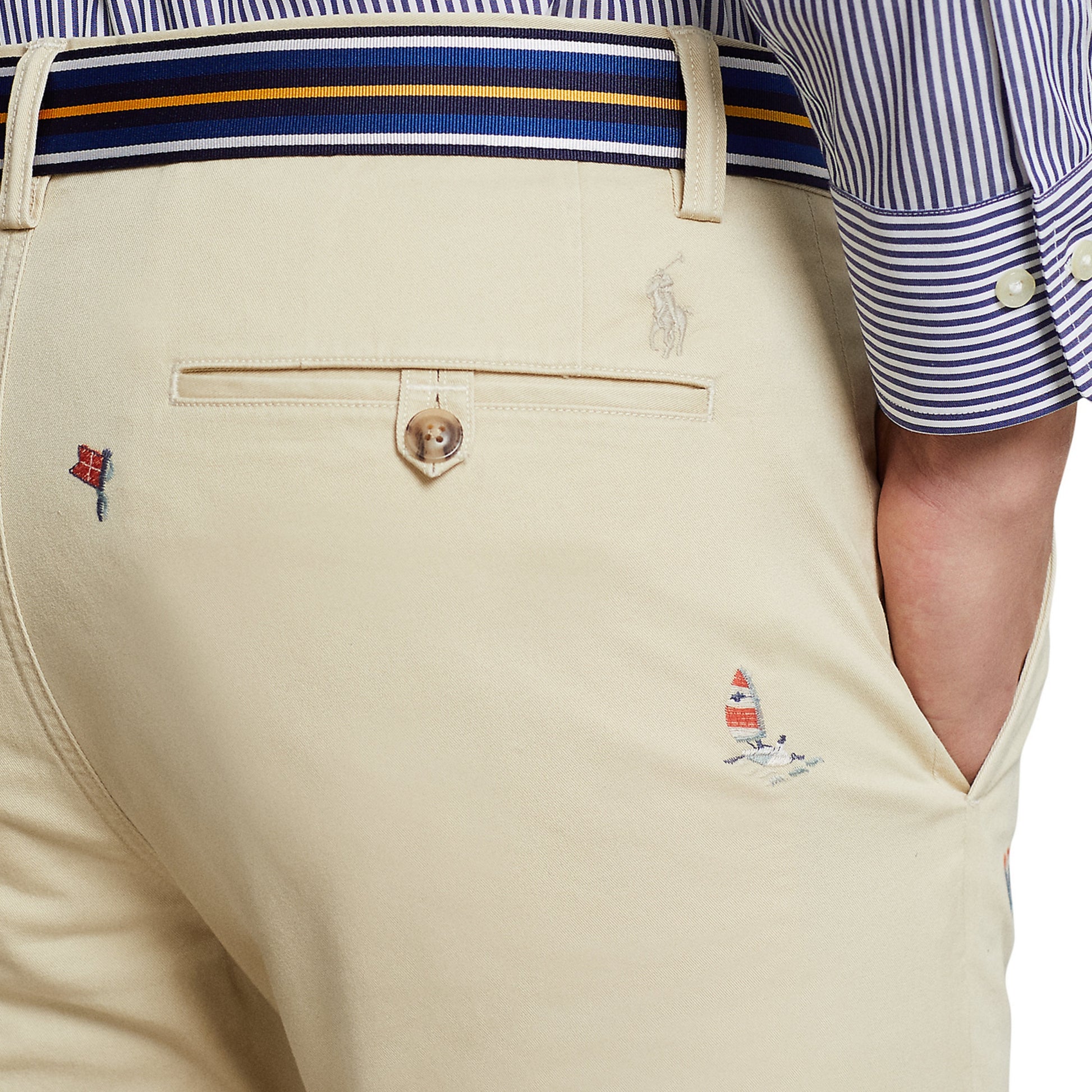 Polo Ralph Lauren Men's Cream Sailing/Nautical Embroidered Chino Pants