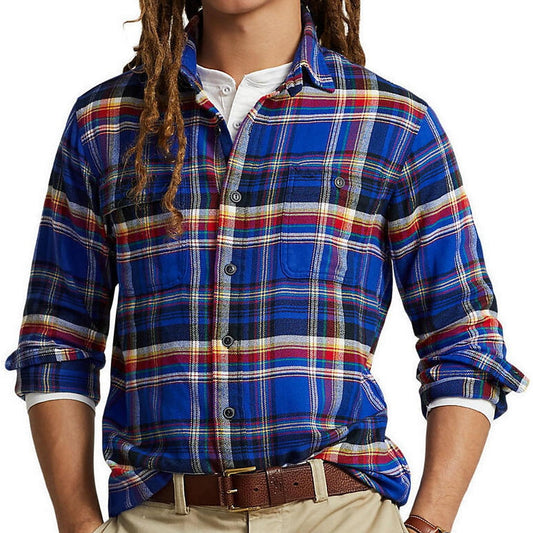 Polo Ralph Lauren Men's Blue Multi Plaid Classic Fit Plaid Twill Work Shirt
