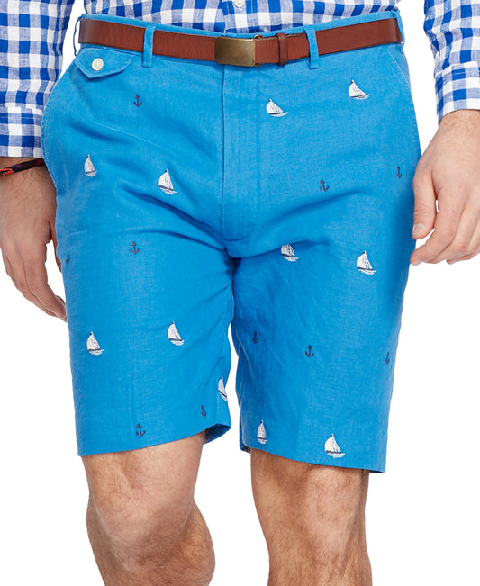 Polo Ralph Lauren Mens Nautical Embroidered Linen Flat Front Walking Shorts