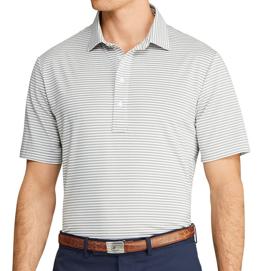 RLX Golf Ralph Lauren Mens Grey Striped Moisture Wicking Polo Shirt