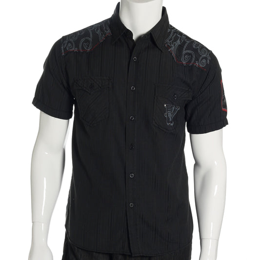 Verdo Mens Gray/White Striped Short Sleeve Western Button Up Shirt