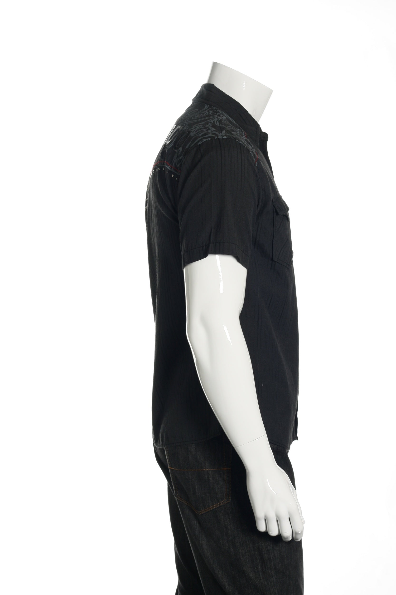 Verdo Mens Gray/White Striped Short Sleeve Western Button Up Shirt