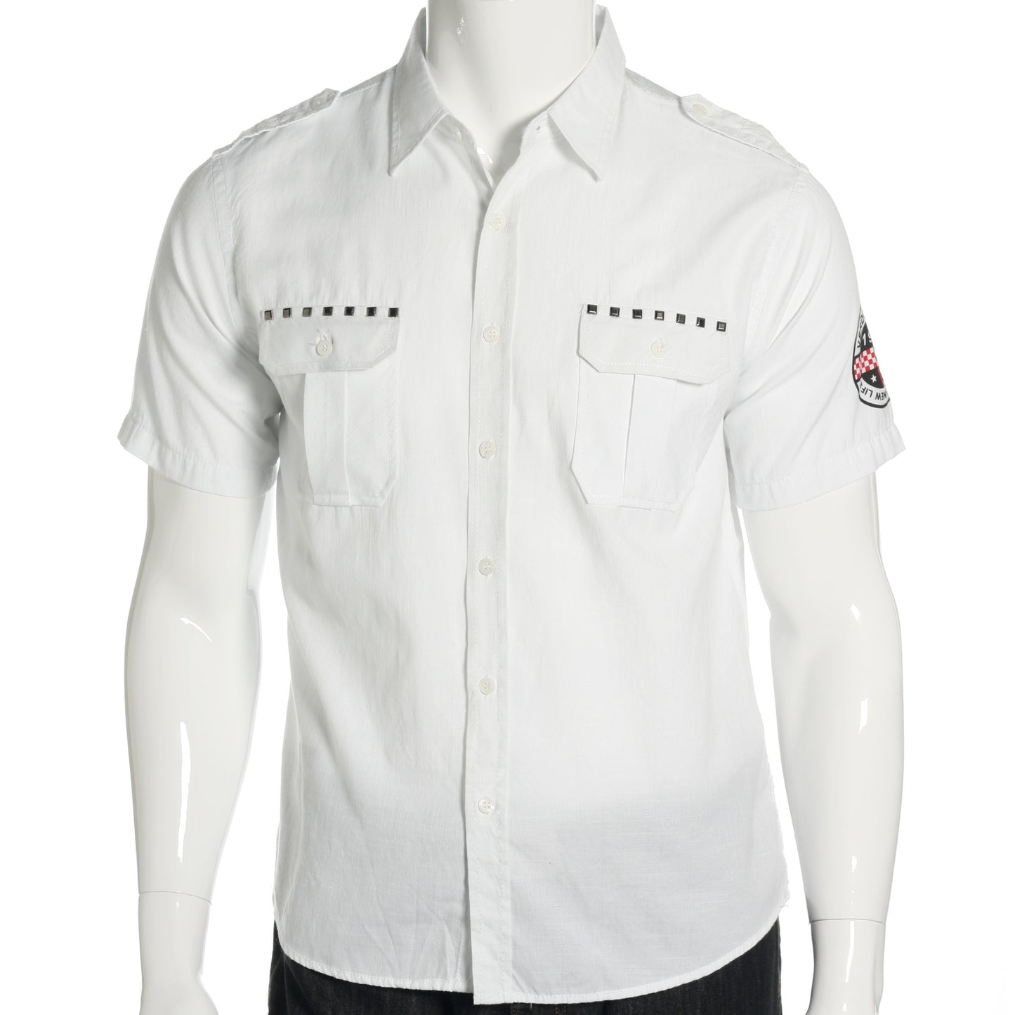 Verdo Mens White Short Sleeve Down Military Button Up Shirt