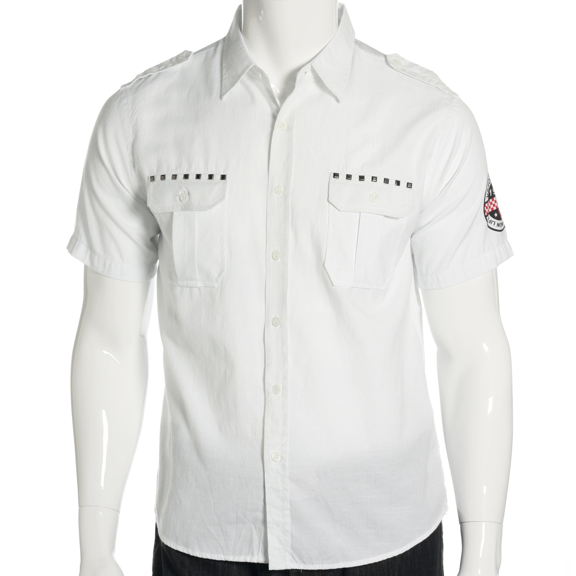 Verdo Mens White Short Sleeve Down Military Button Up Shirt