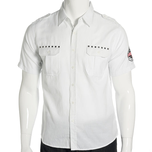 Verdo Mens White Short Sleeve Down Military Button Up Shirt