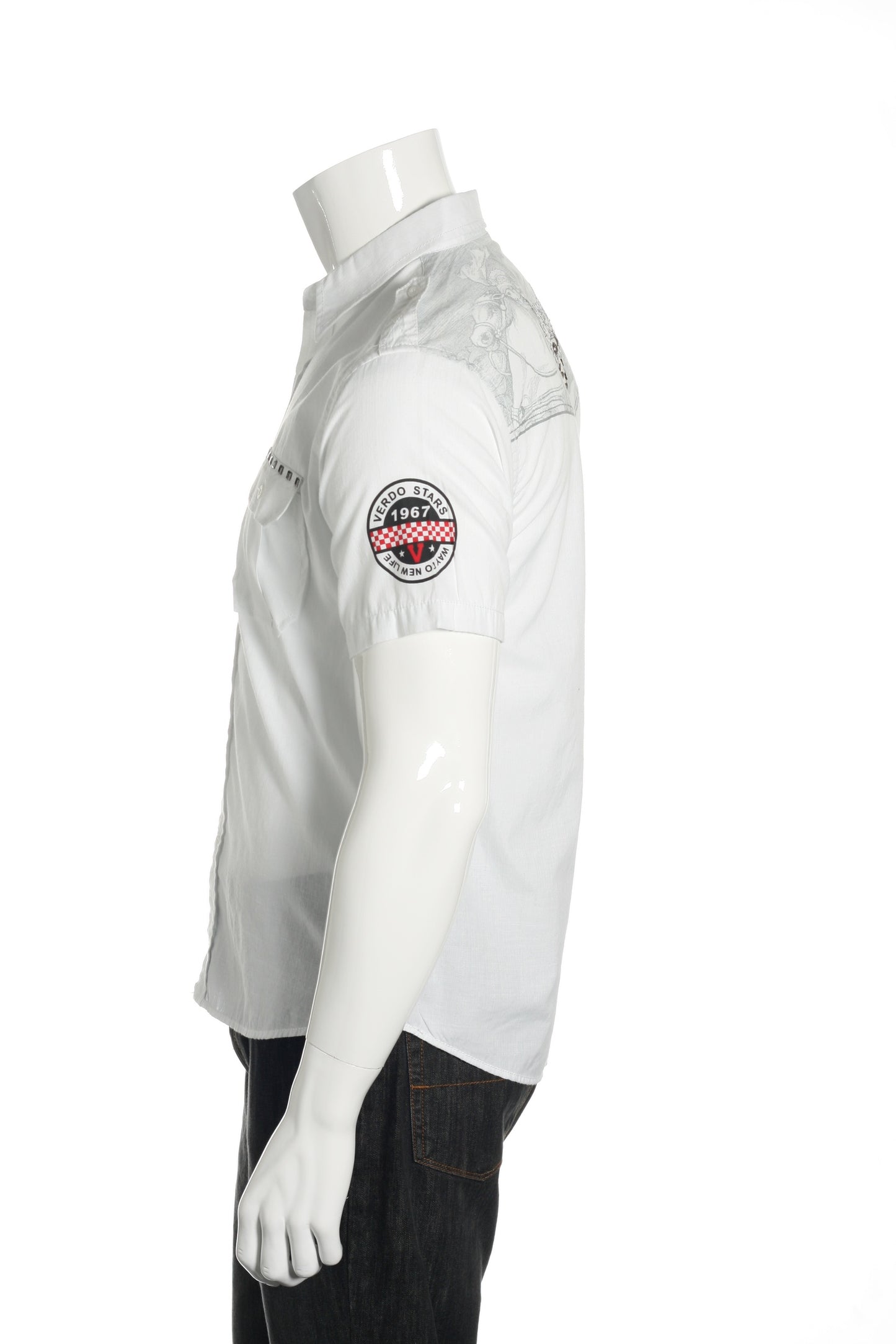 Verdo Mens White Short Sleeve Down Military Button Up Shirt