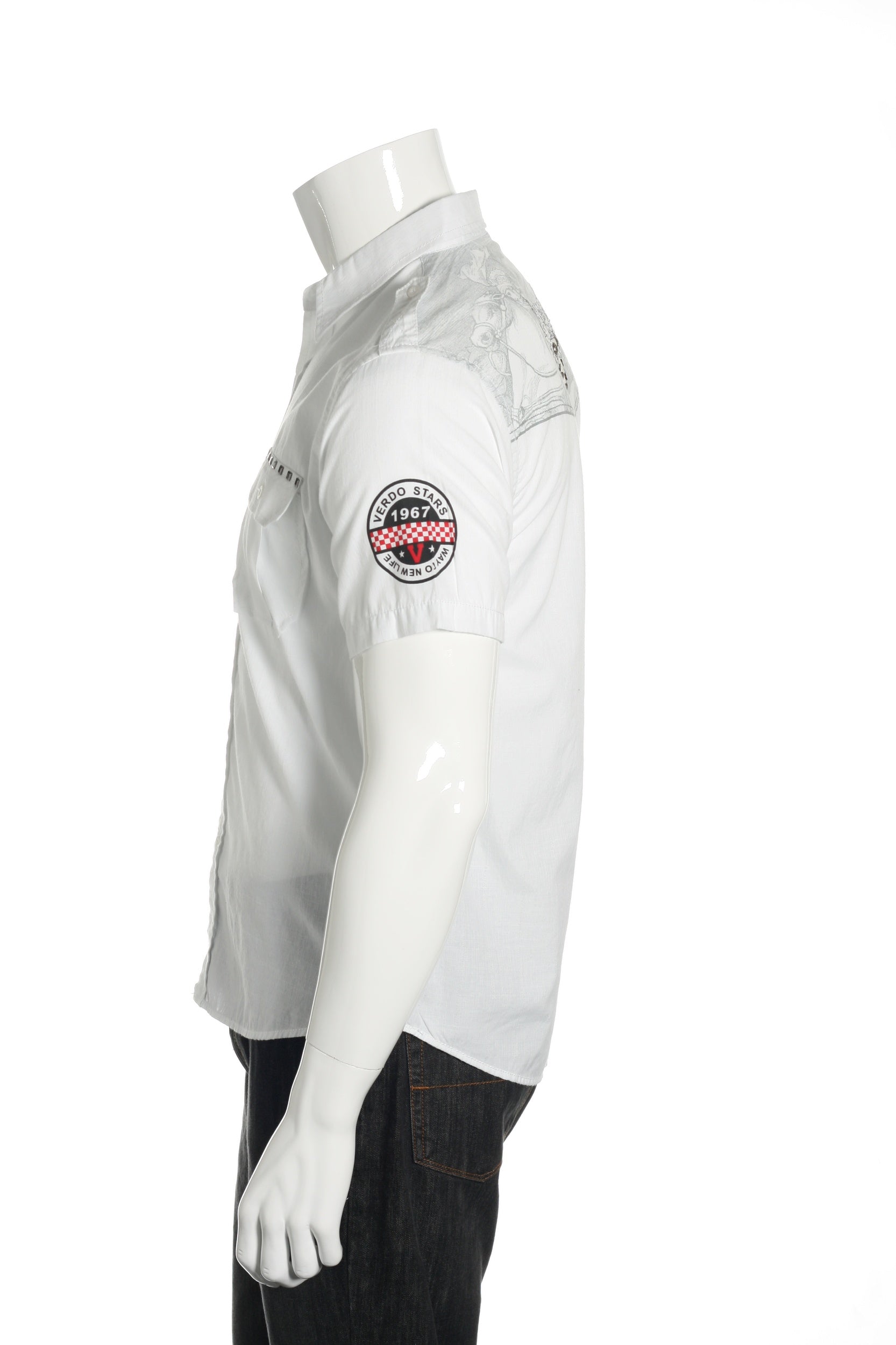 Verdo Mens White Short Sleeve Down Military Button Up Shirt