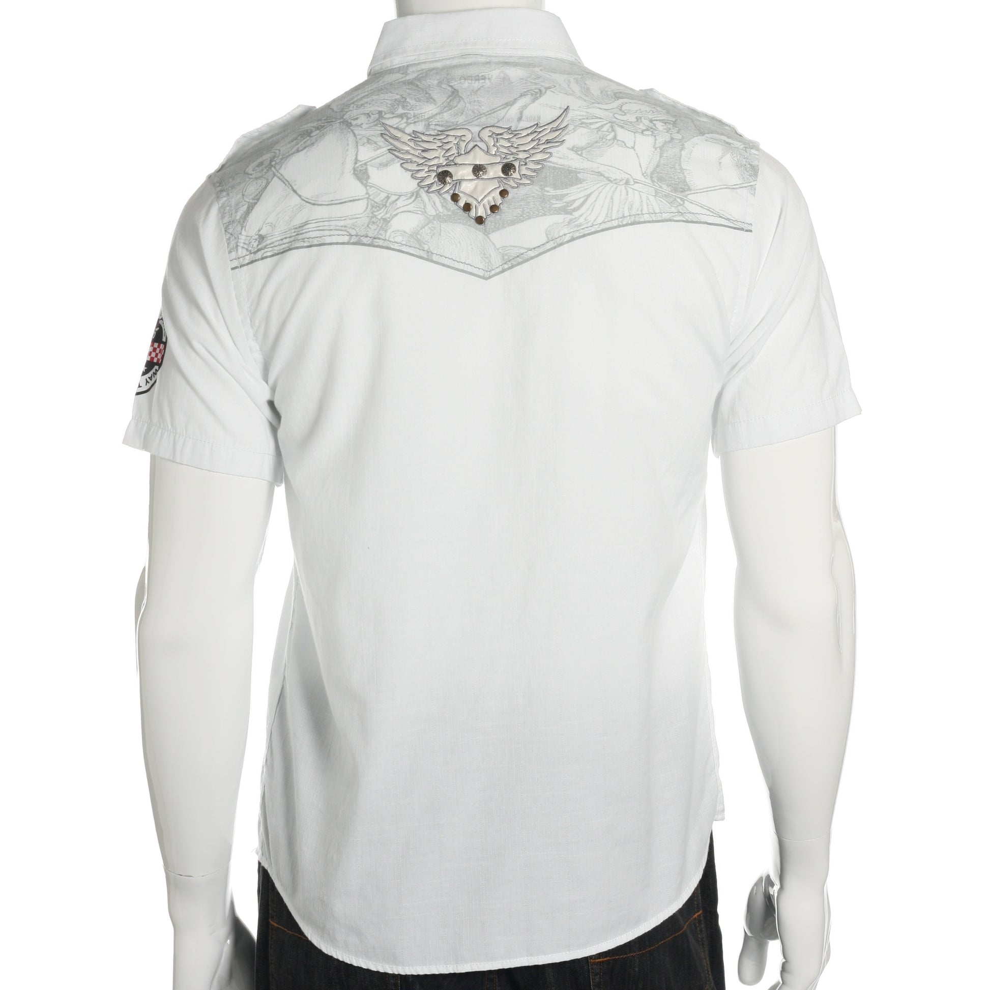 Verdo Mens White Short Sleeve Down Military Button Up Shirt