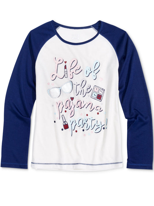 Max & Olivia Girls White/Navy Graphic Pajama Party Sleep Shirt Nightshirt