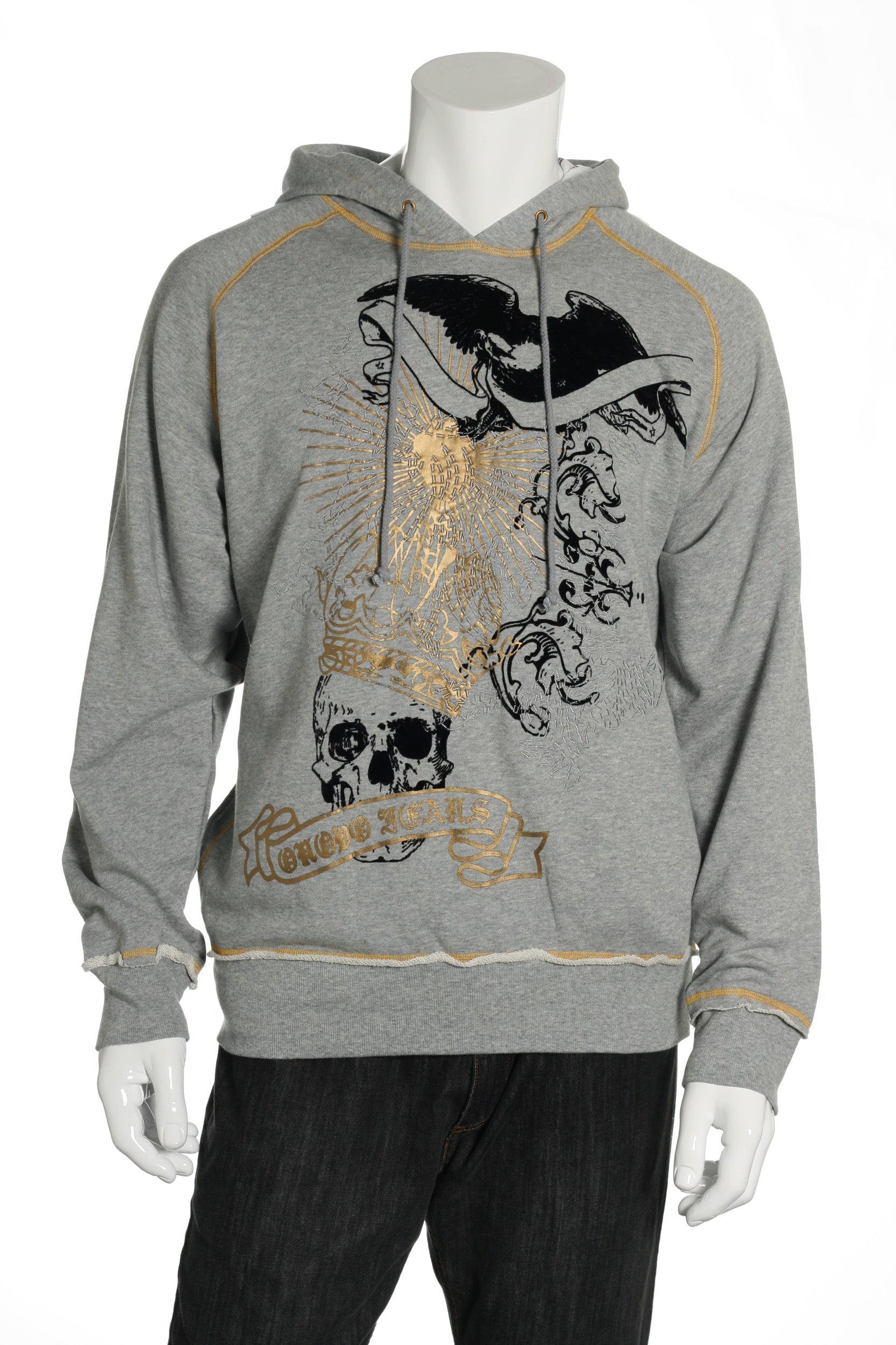 ONOVO Royaluxe Men's Light Gray Skull & Eagle Graphic Hoodie
