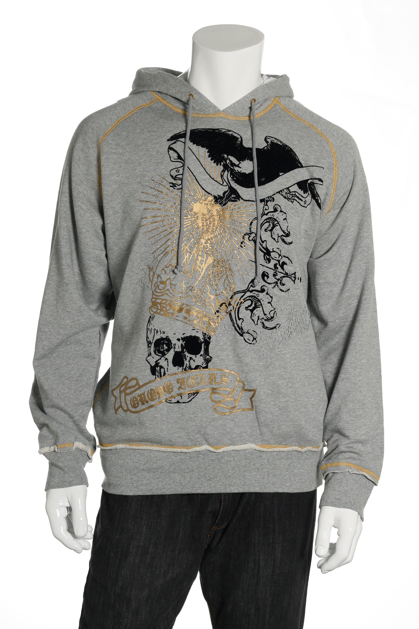 ONOVO Royaluxe Men's Light Gray Skull & Eagle Graphic Hoodie