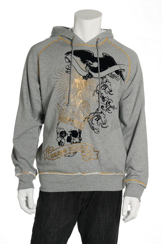 ONOVO Royaluxe Men's Light Gray Skull & Eagle Graphic Hoodie
