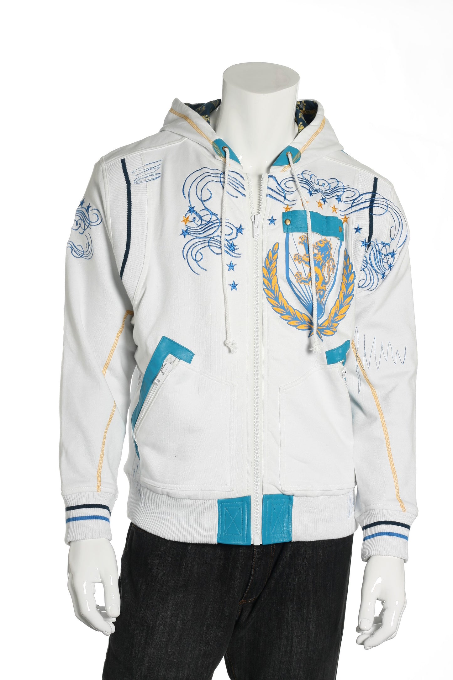 ONOVO Royaluxe Mens White Reversible Graphic Full Zip Hoodie