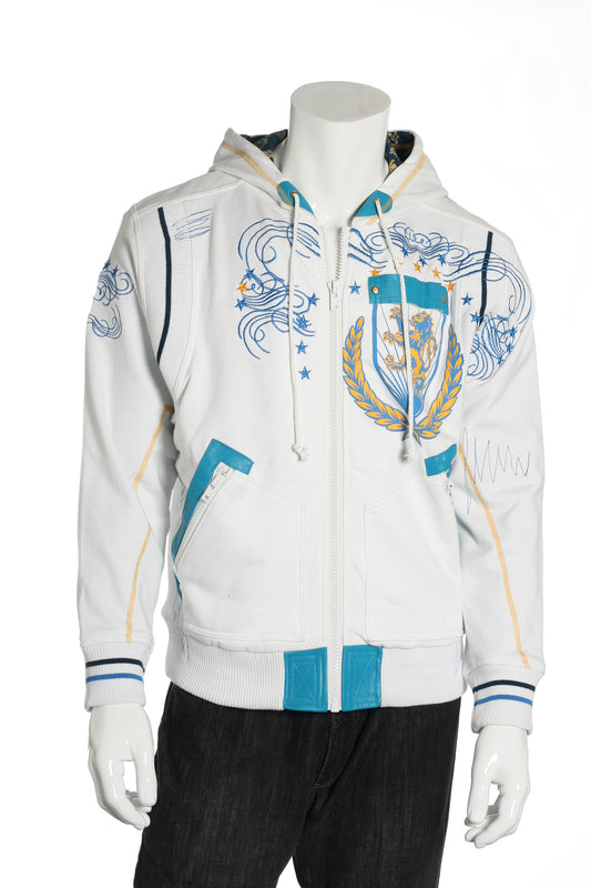 ONOVO Royaluxe Mens White Reversible Graphic Full Zip Hoodie