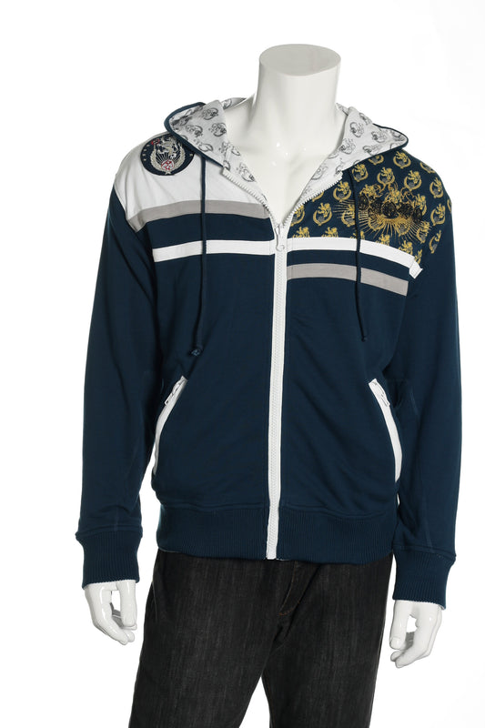 ONOVO Royaluxe Mens Reversible Navy/White Full Zip Hoodie