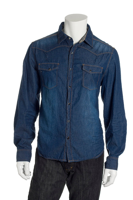 X-Ray Jeans Denim Blue Solid Denim Western Shirt
