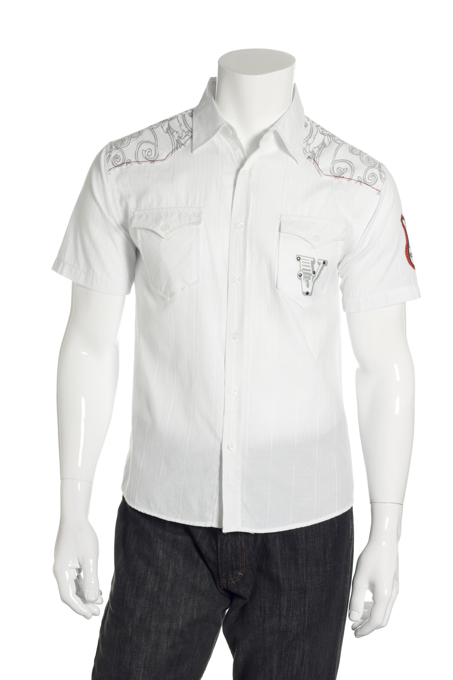 Verdo Men's White Graphic Western Shirt | Short Sleeve, Embellished Details