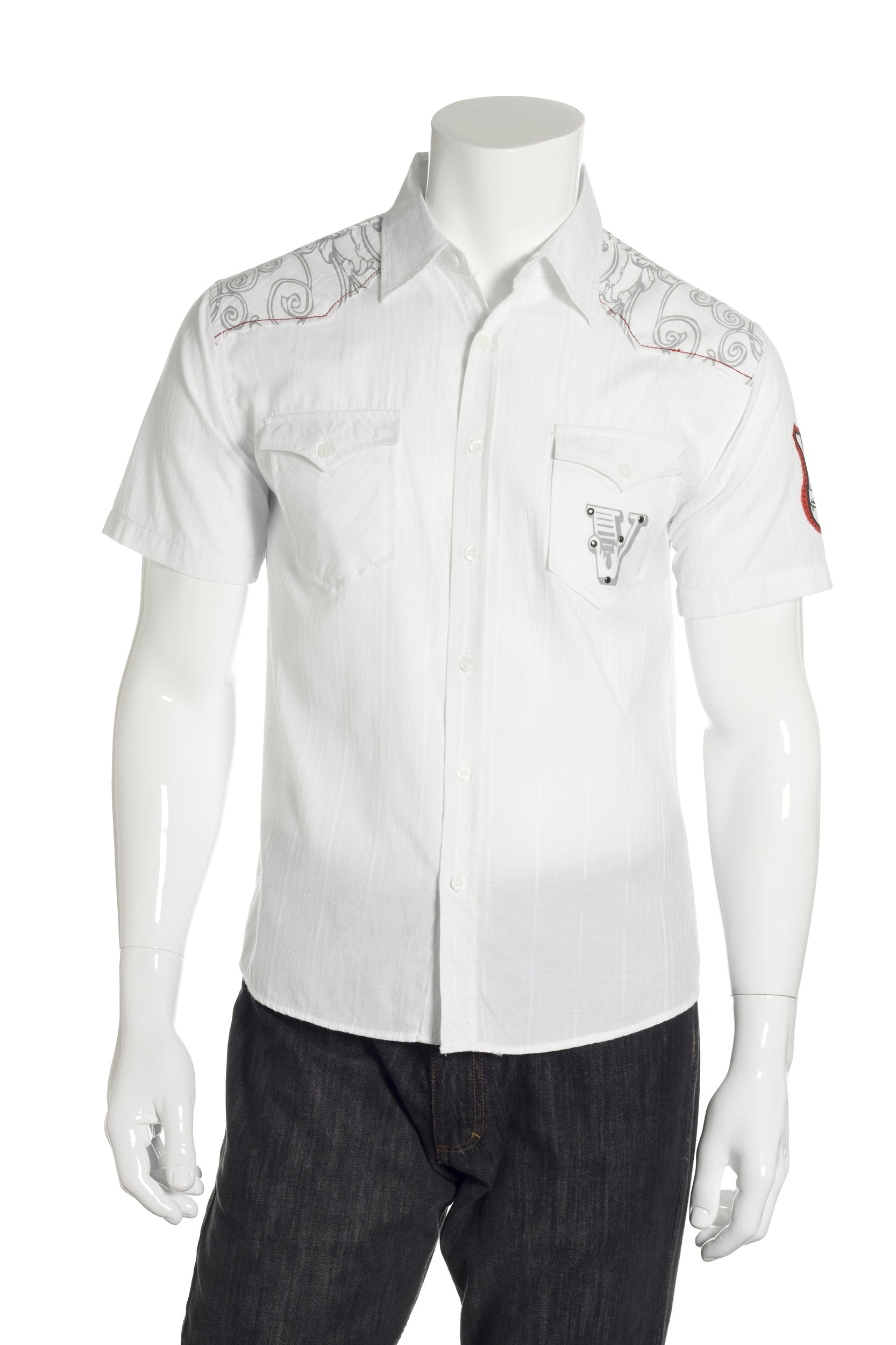 Verdo Men's White Graphic Western Shirt | Short Sleeve, Embellished Details