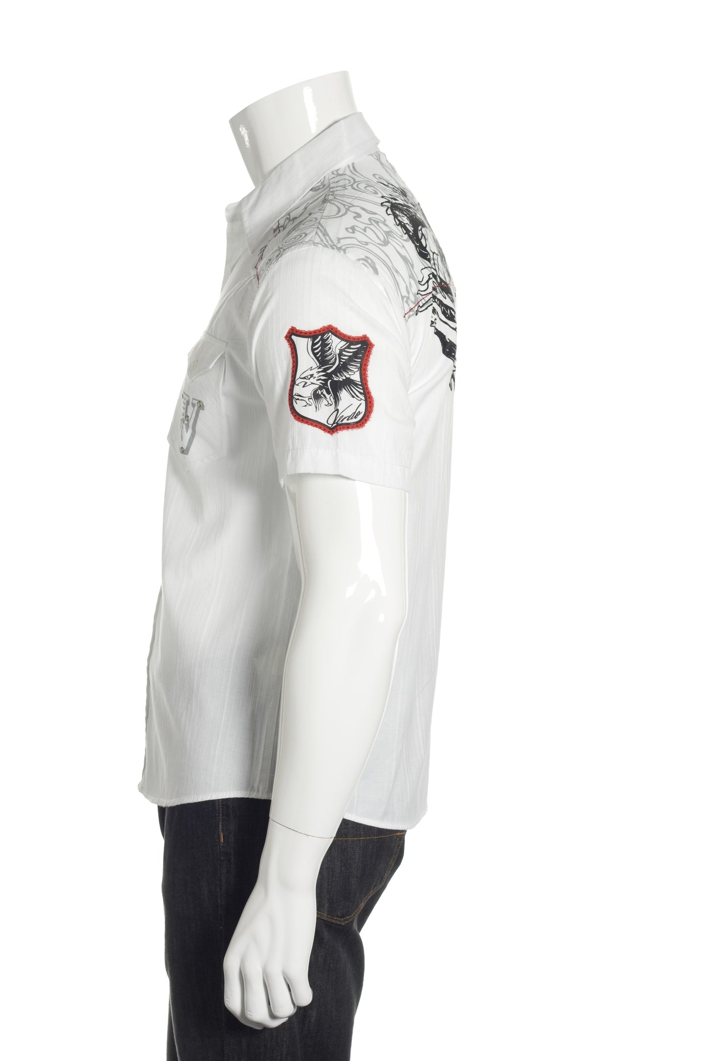 Verdo Men's White Graphic Western Shirt | Short Sleeve, Embellished Details