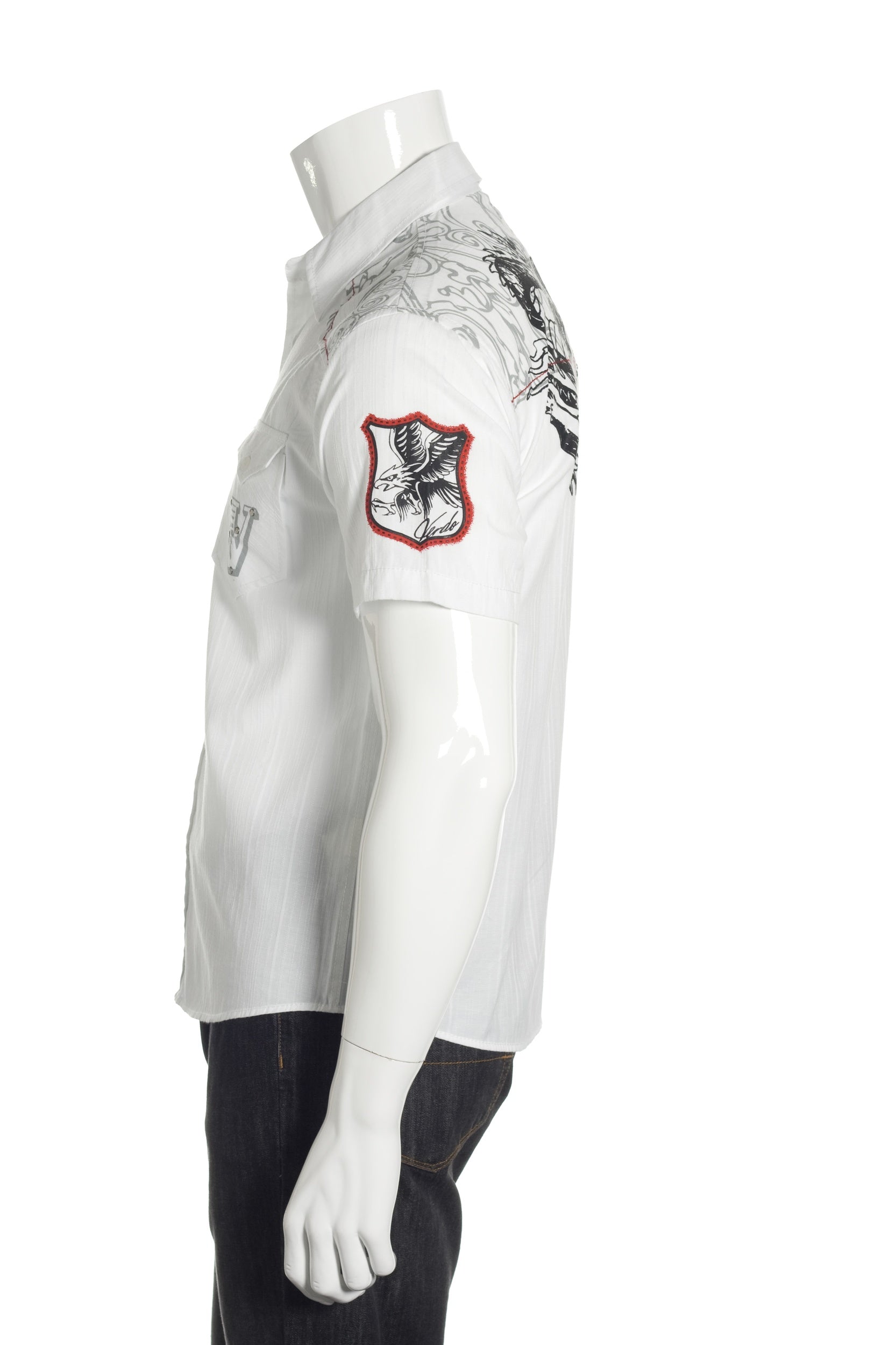 Verdo Men's White Graphic Western Shirt | Short Sleeve, Embellished Details