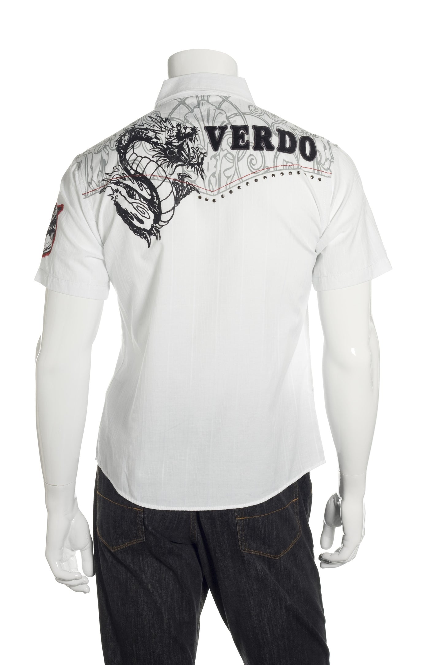 Verdo Men's White Graphic Western Shirt | Short Sleeve, Embellished Details