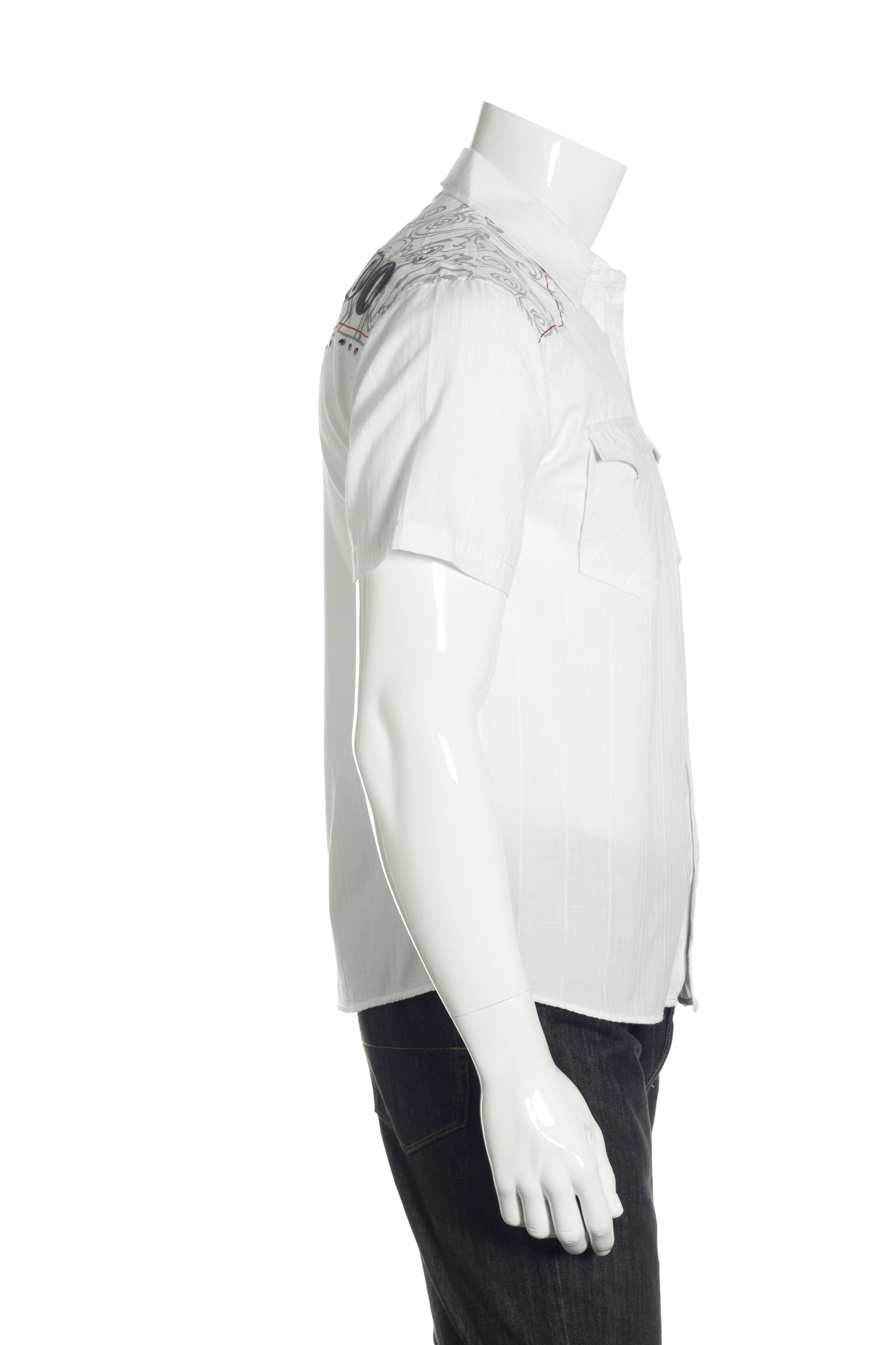 Verdo Men's White Graphic Western Shirt | Short Sleeve, Embellished Details