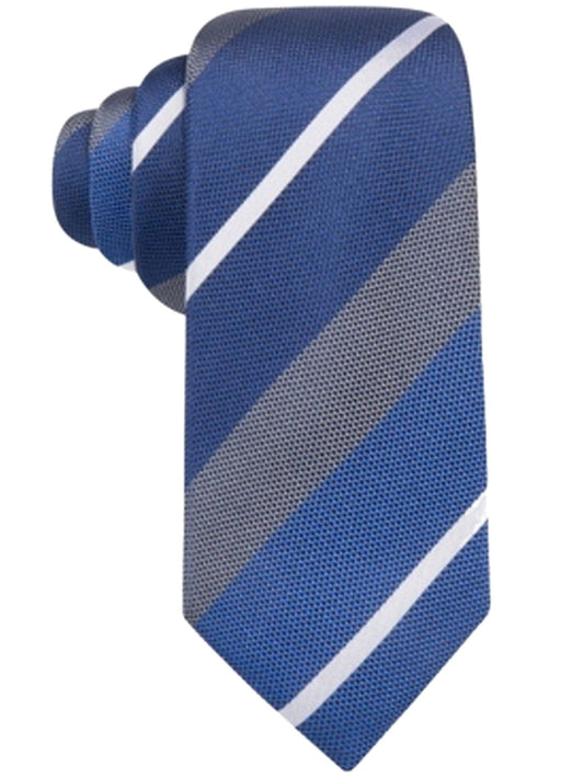 Alfani Mens Charcoal/Blue Striped Silk Skinny Tie