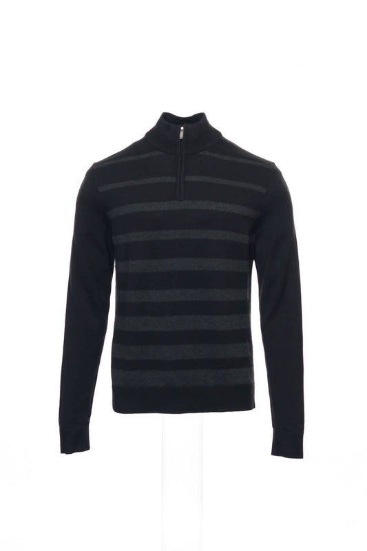 Alfani Men's Black Striped Half Zip Sweater