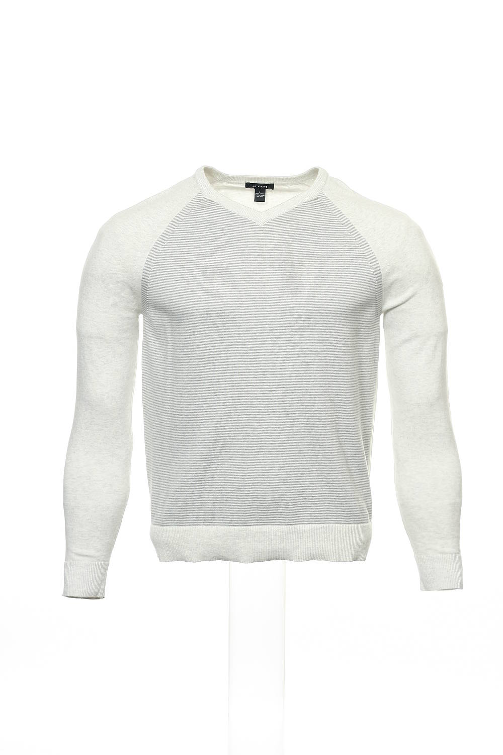 Alfani Men's Light Gray Micro Striped V-Neck Sweater
