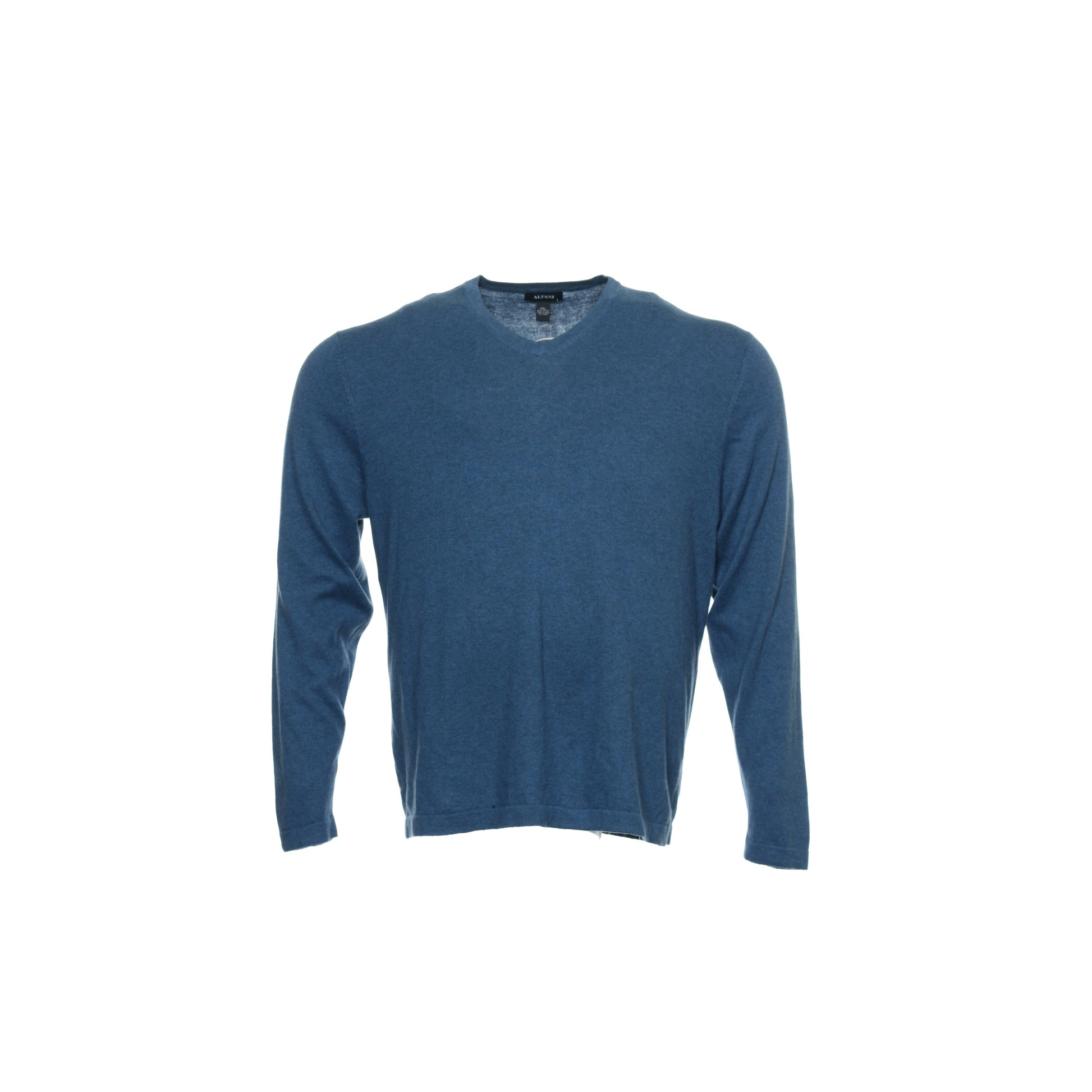 Alfani Men's Dark Sky Heather Long Sleeve Cotton V-Neck Sweater