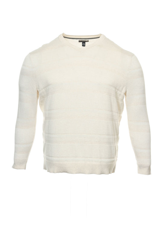 Alfani Men's Ivory Horizontal Striped V-Neck Sweater