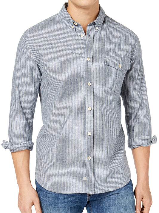 Quiksilver 'Lafitania Rocks' Men's Blue Button Hemp Blend Down Shirt