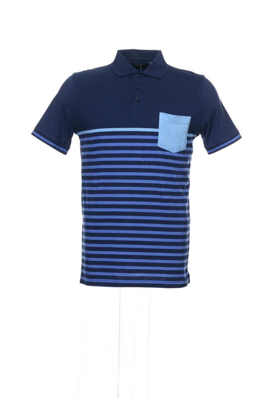 Argyleculture by Russell Simmons Men's Blue Horizontal Striped Polo Shirt