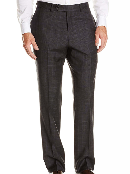Tommy Hilfiger Men's Trim-Fit Charcoal Windowpane Flat Front Dress Pants