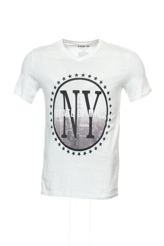 Bar III Men's White Graphic V-Neck T-Shirt