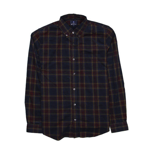 Ben Sherman Mens Navy Blazer Plaid Long Sleeve Button Down Shirt