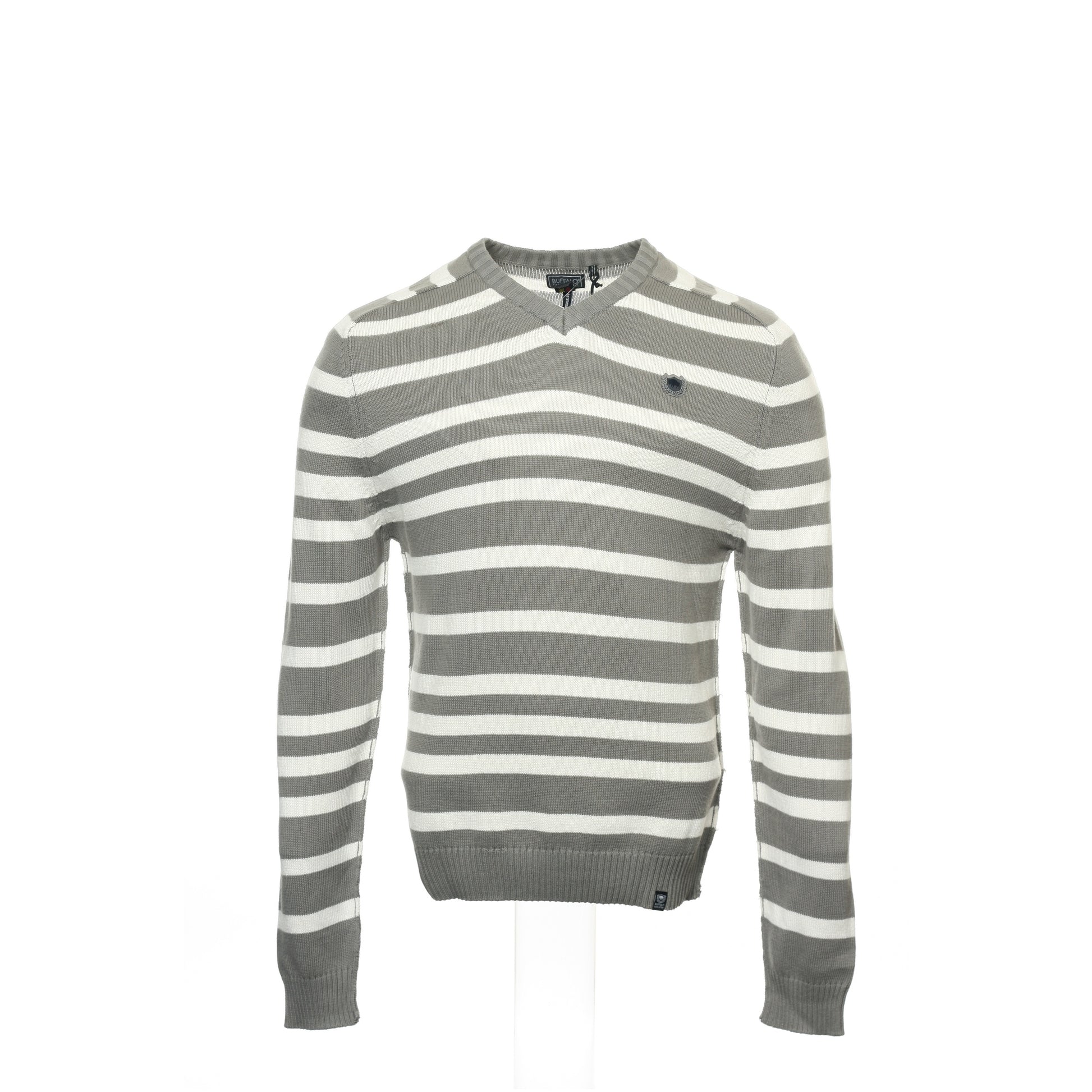 Buffalo by David Bitton (Warner) Men's Pewter Wide Striped V-Neck Sweater