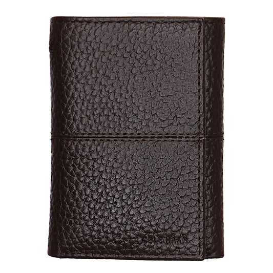 Cole Haan Men's Chocolate Slim Pebbled Leather Tri-Fold Trifold Wallet