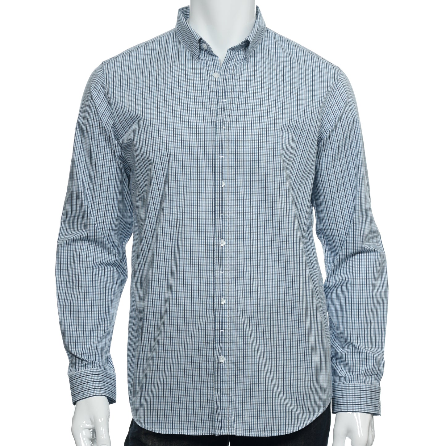 Calvin Klein Mens Sonora Blue Plaid Cotton Button Down Shirt