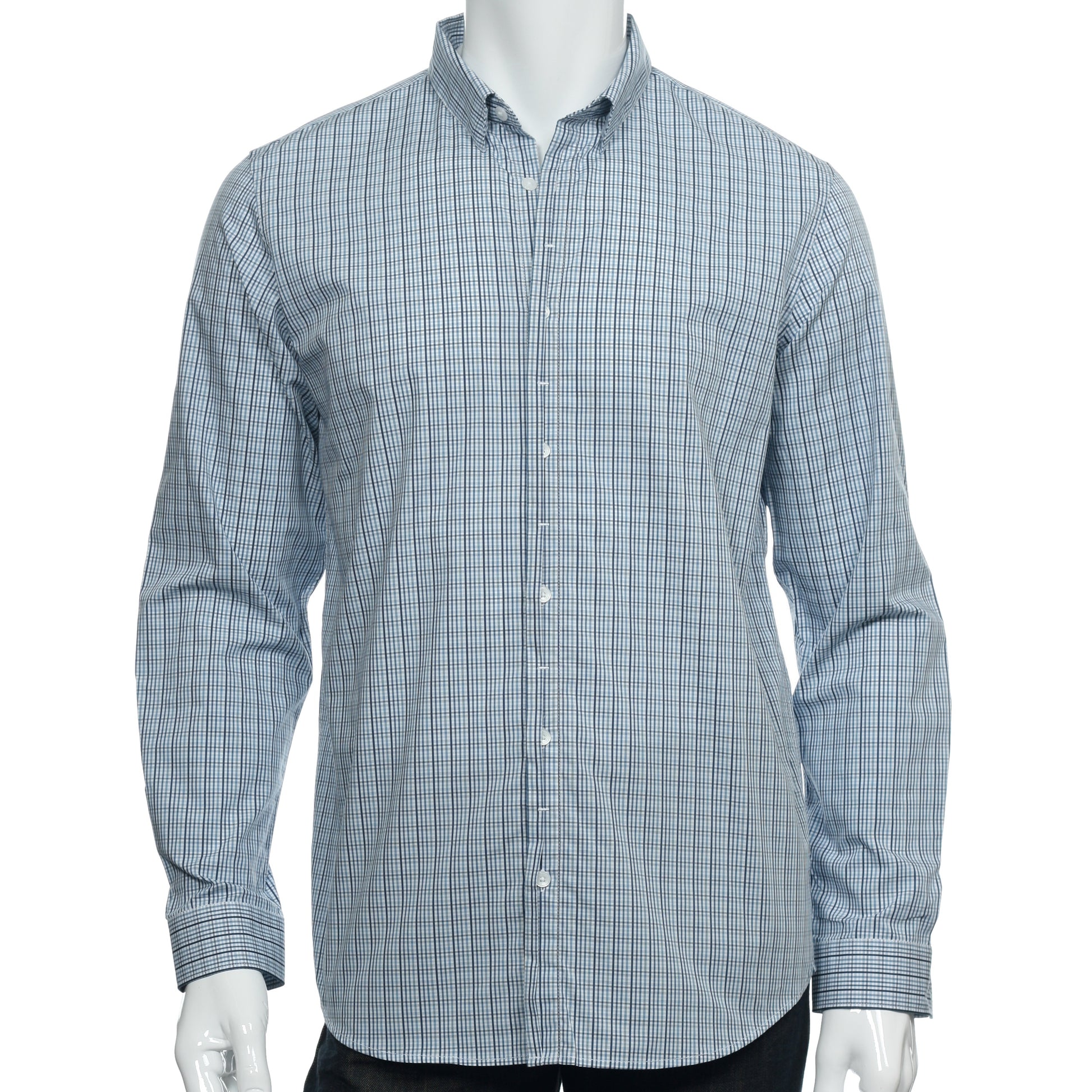 Calvin Klein Mens Sonora Blue Plaid Cotton Button Down Shirt