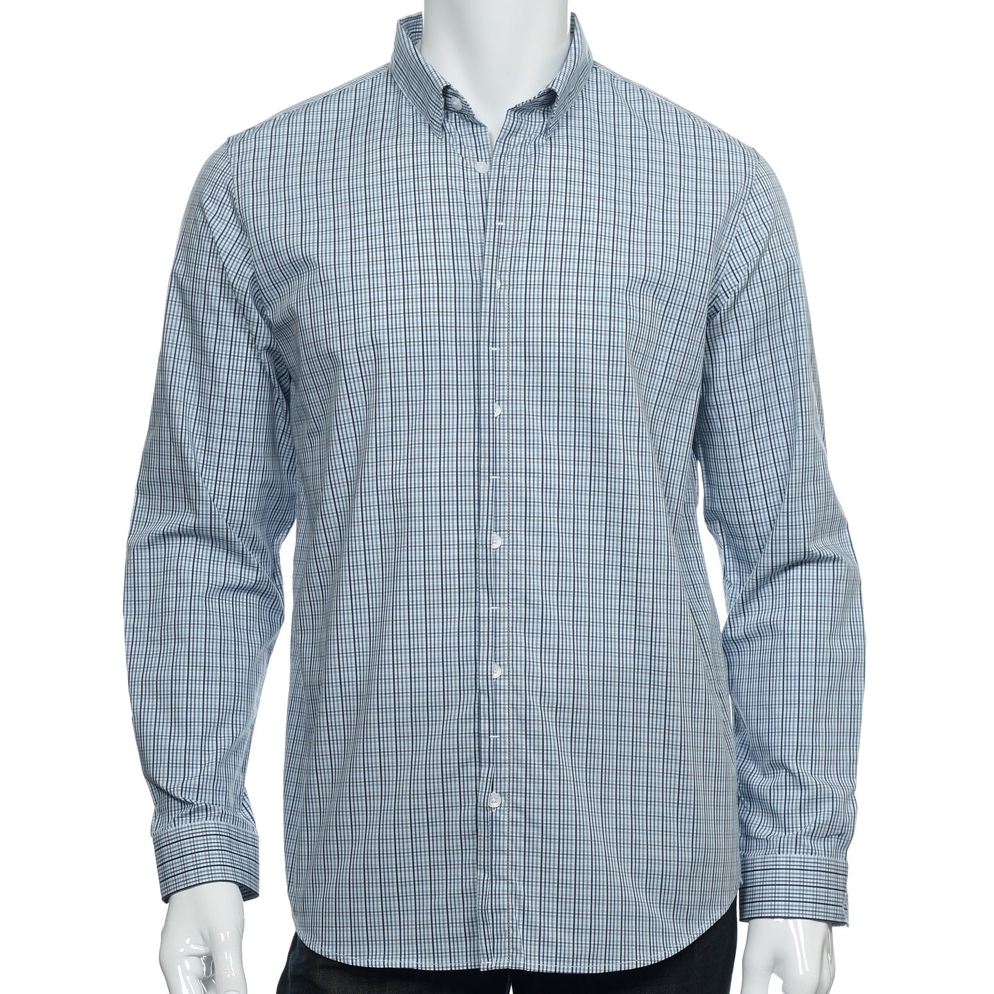 Calvin Klein Mens Sonora Blue Plaid Cotton Button Down Shirt