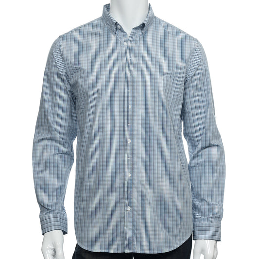 Calvin Klein Mens Sonora Blue Plaid Cotton Button Down Shirt