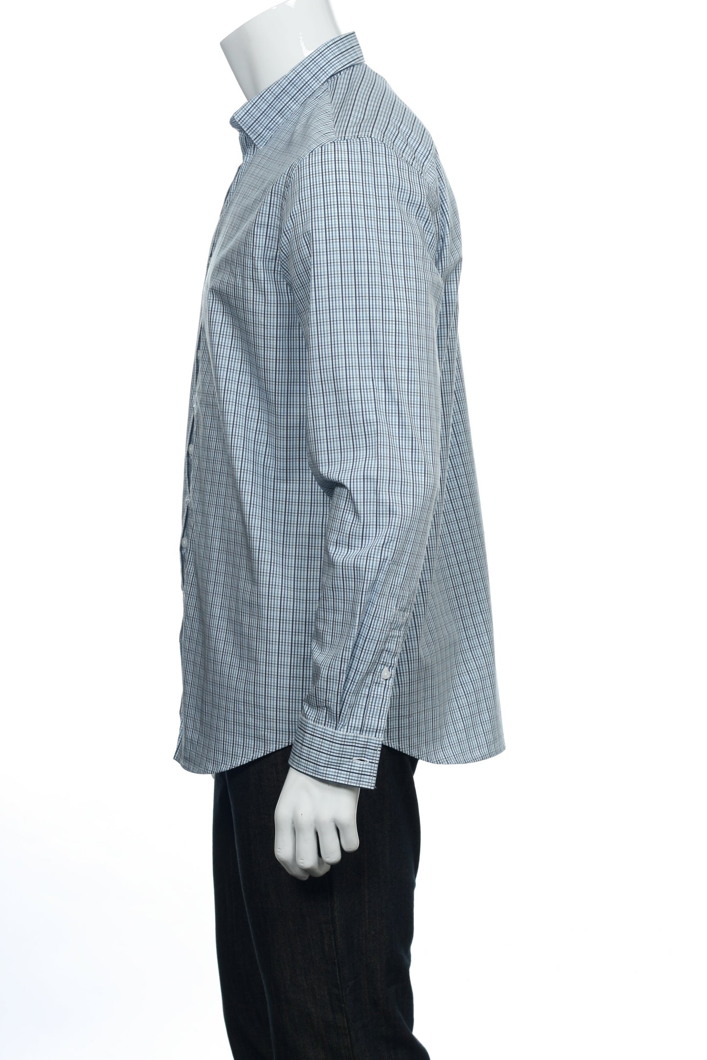 Calvin Klein Mens Sonora Blue Plaid Cotton Button Down Shirt