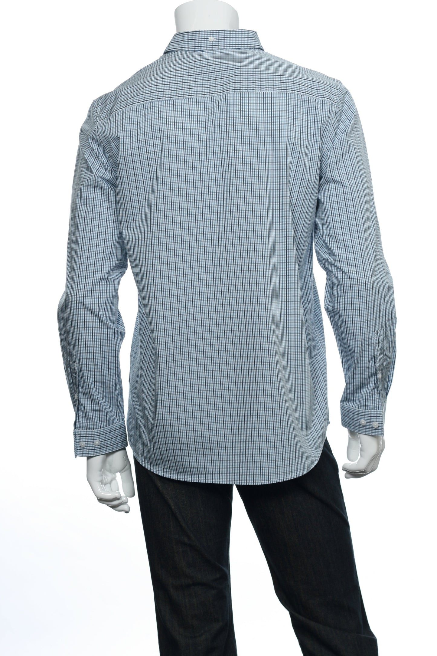 Calvin Klein Mens Sonora Blue Plaid Cotton Button Down Shirt