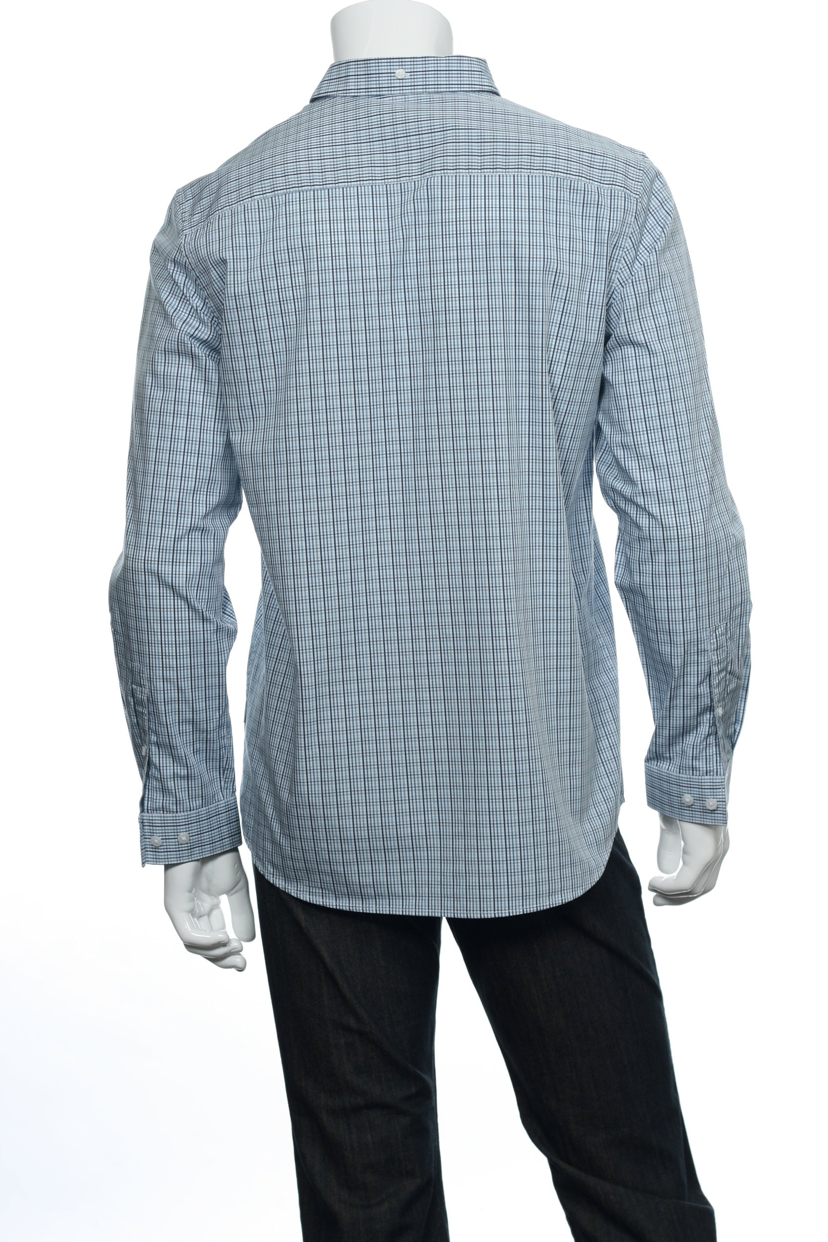 Calvin Klein Mens Sonora Blue Plaid Cotton Button Down Shirt