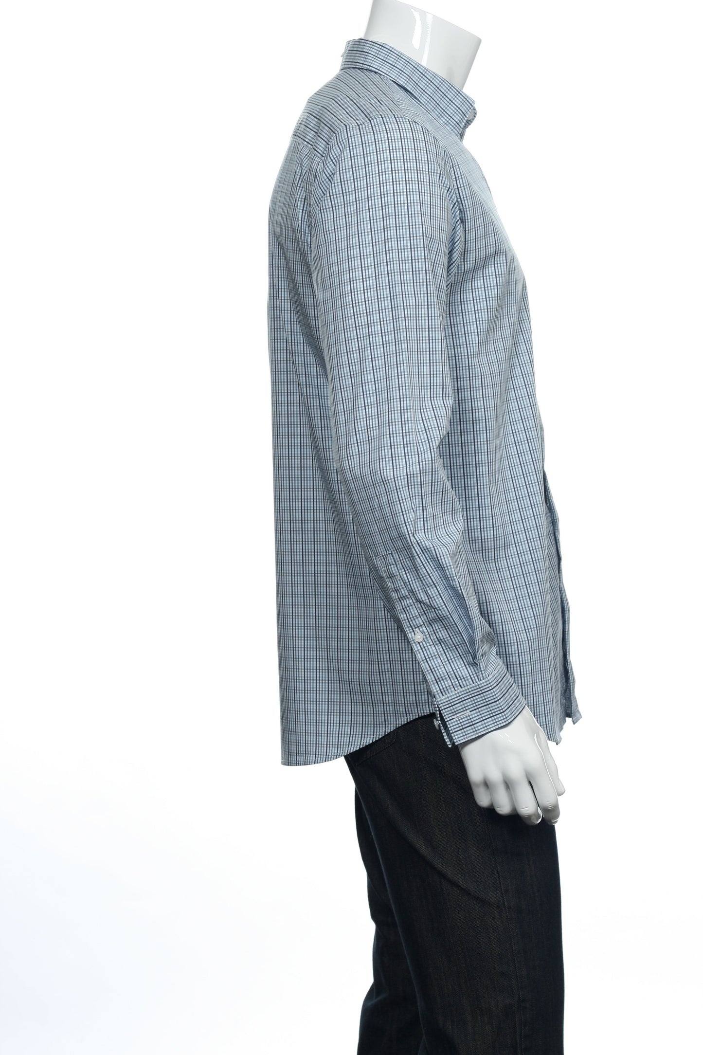 Calvin Klein Mens Sonora Blue Plaid Cotton Button Down Shirt