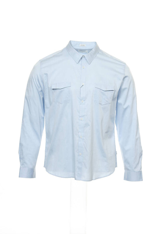 Calvin Klein Men's Light Blue Micro Vertical Striped Button Down Shirt